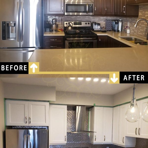 Before After Photo Dark Cabinets Paint White North York